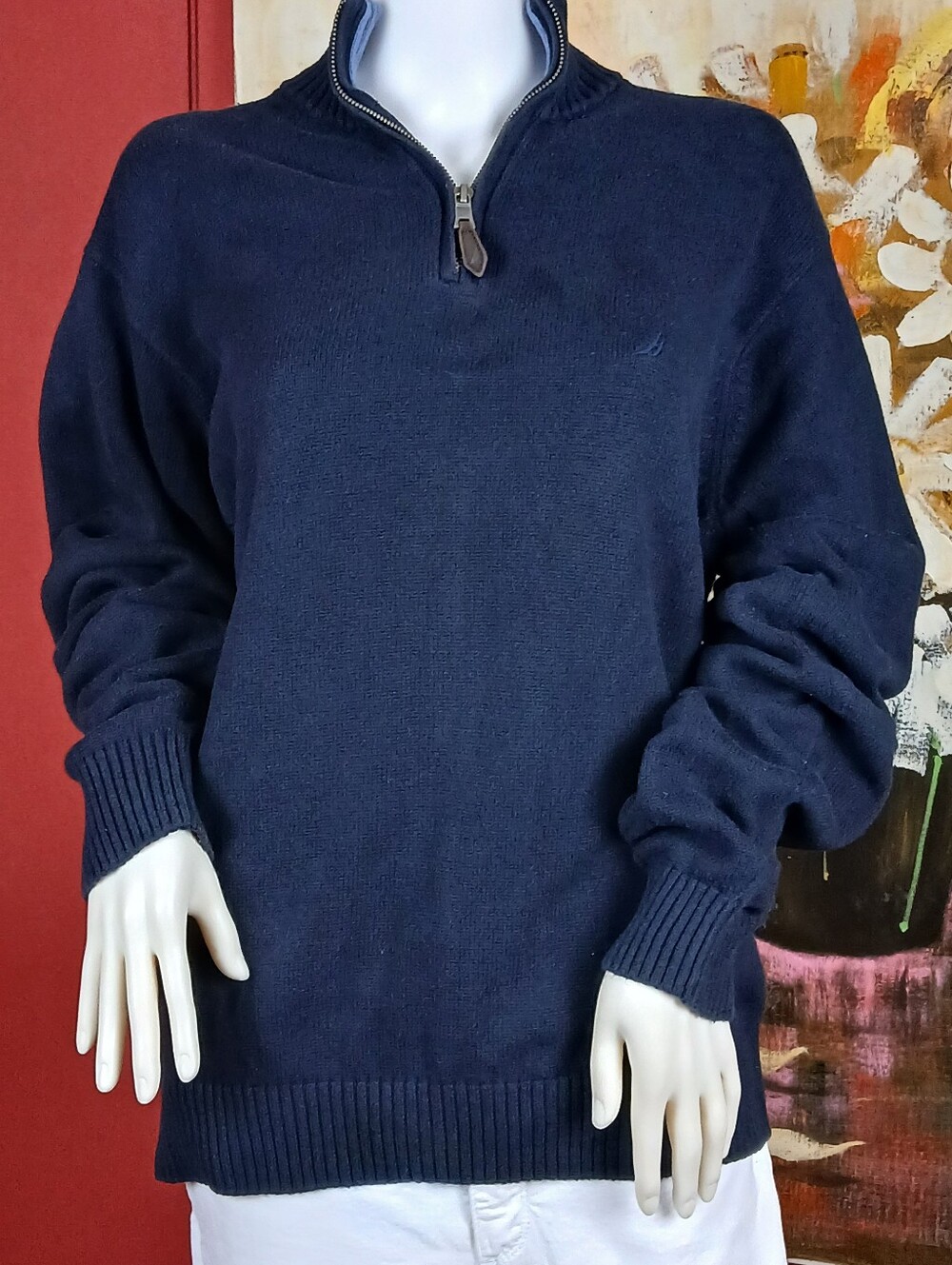 Nautica Men's Navy Zip Mock Neck Sweater